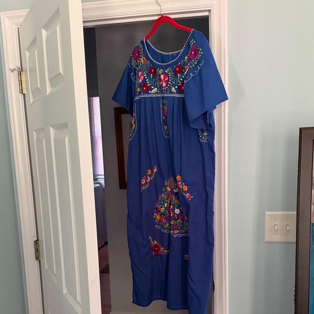 Embroidered Blue Mexican Puebla Dreas